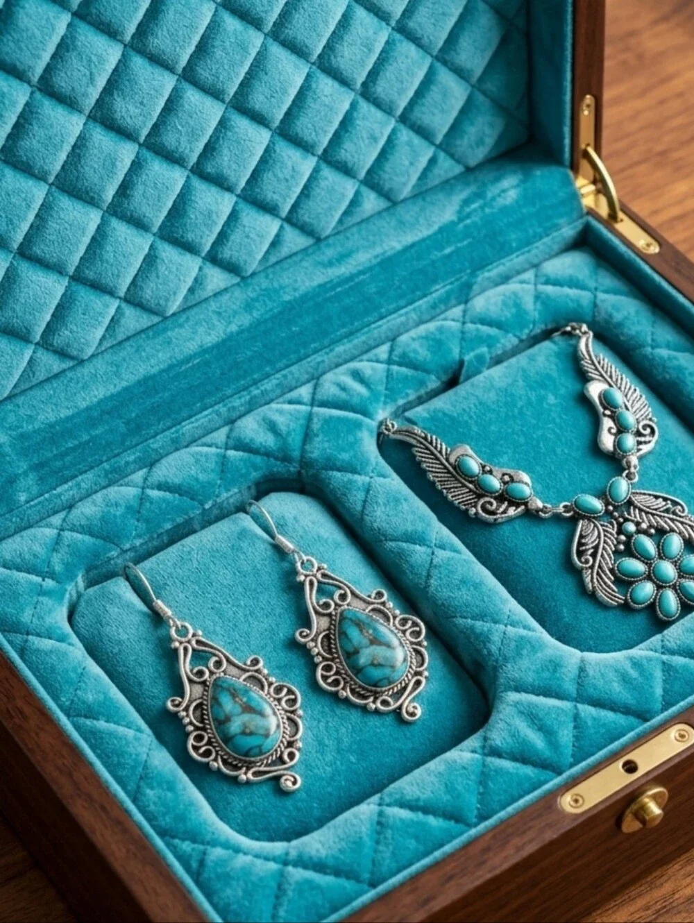 Silverplated Turquoise Necklace & Earrings Set